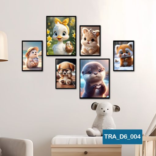 Bố cục Bộ 6 tranh động vật dễ thương TRA_D6_004