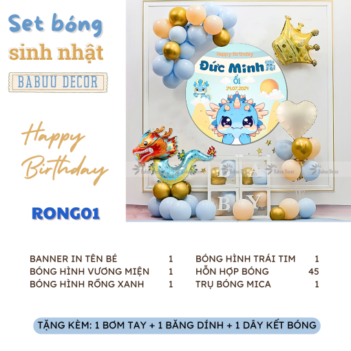 Set bóng sinh nhật kèm banner RONG01