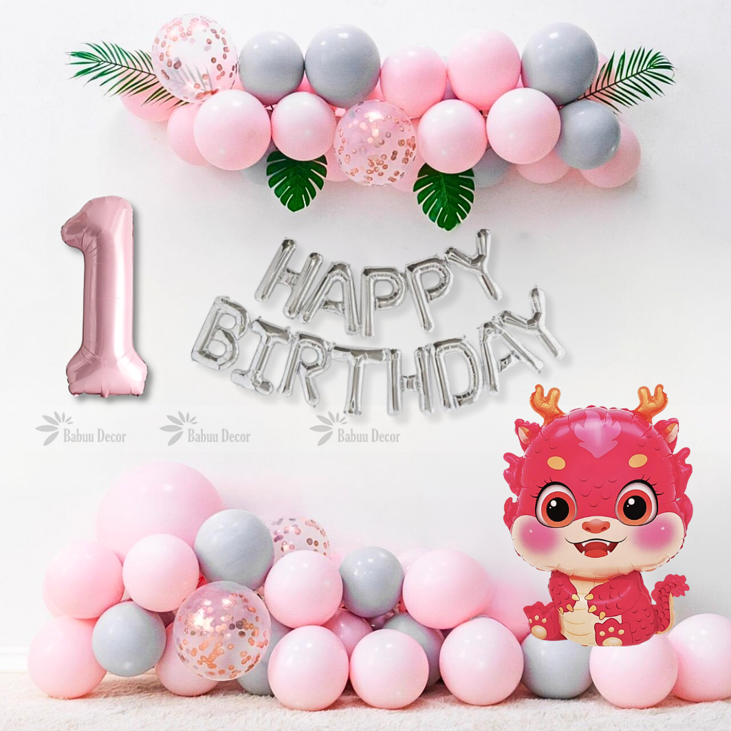 Bộ trang trí sinh nhật hình Rồng nhiều tone màu sinh động, đẹp mắt