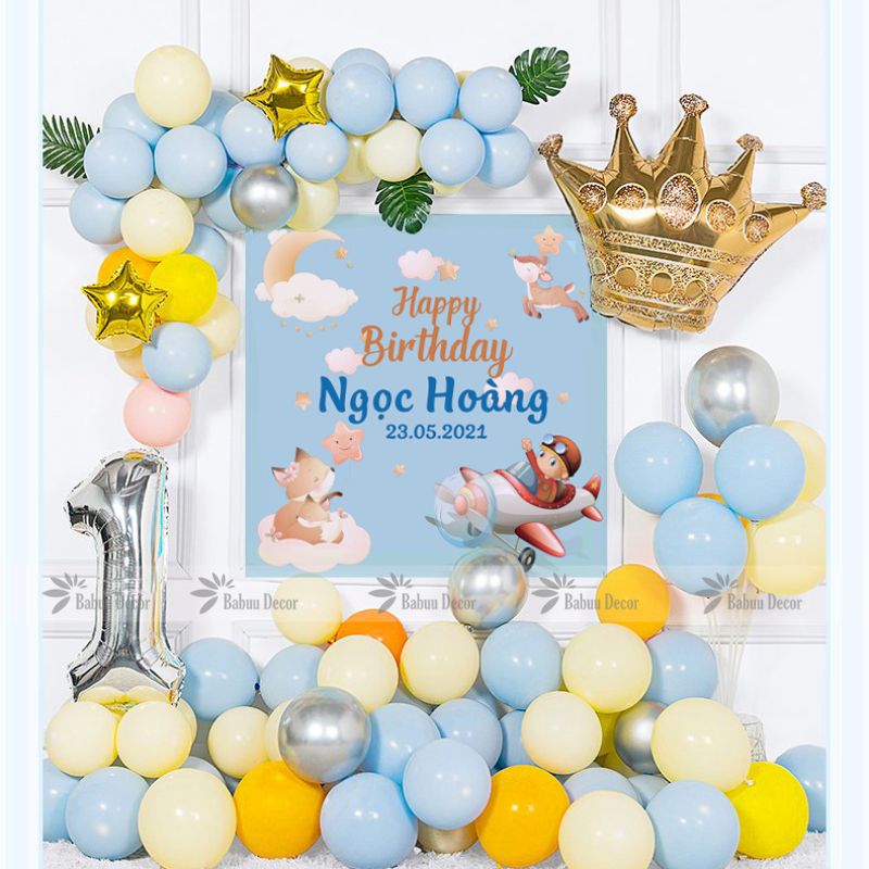 Trang trí sinh nhật cho bé trai tone xanh