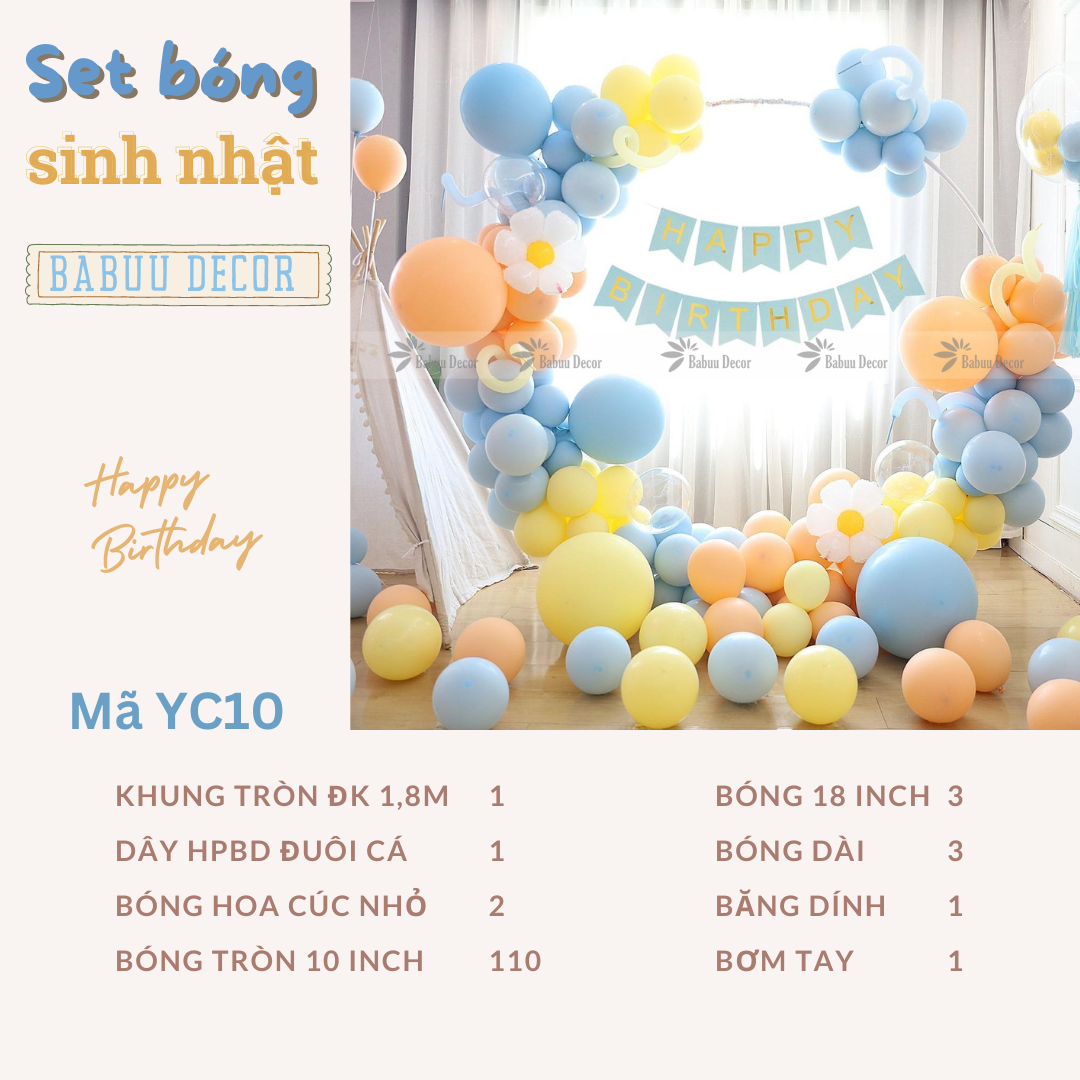 Set bóng trang trí sinh nhật khung tròn YC10