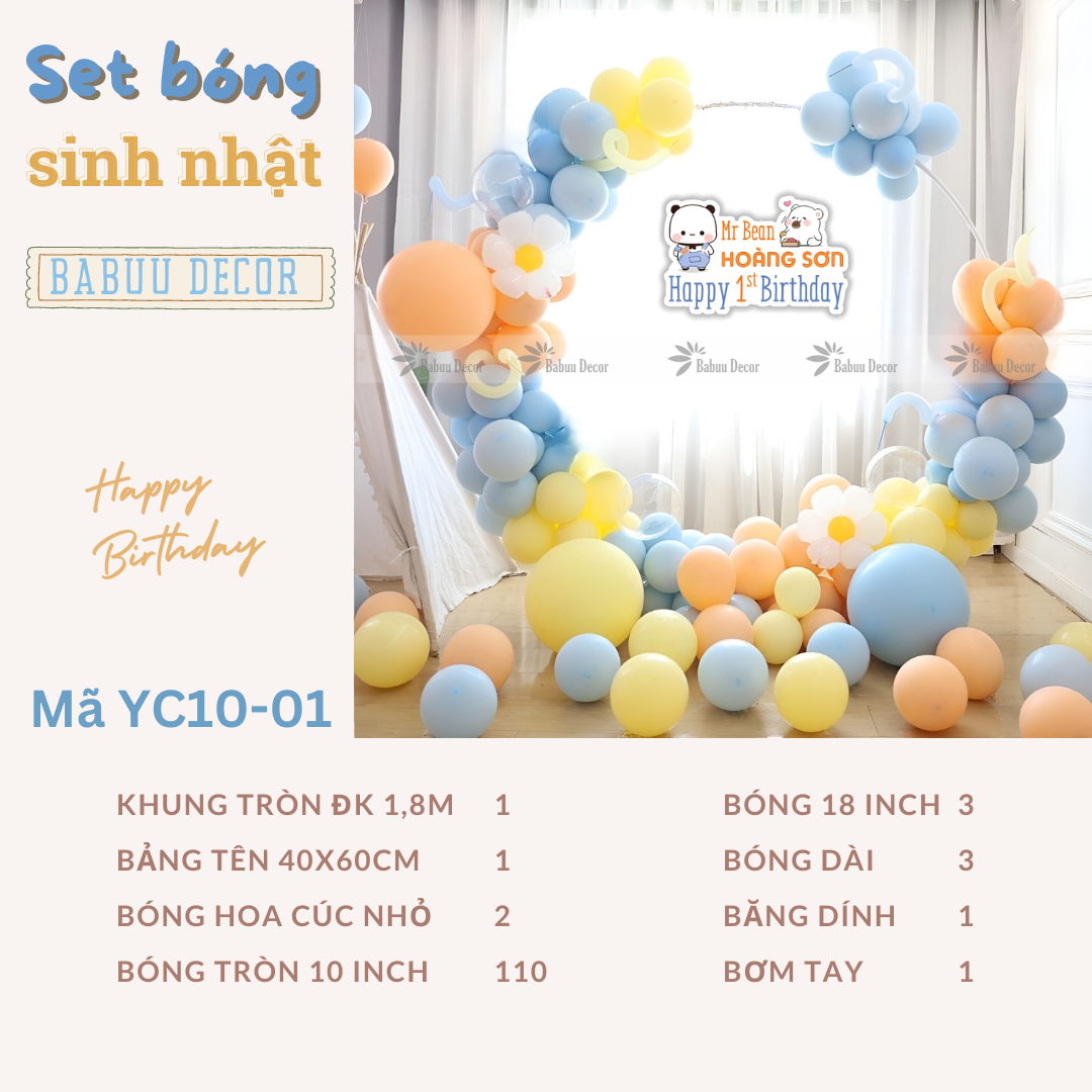 set bóng trang trí sinh nhật kèm bảng tên YC10 01 CT