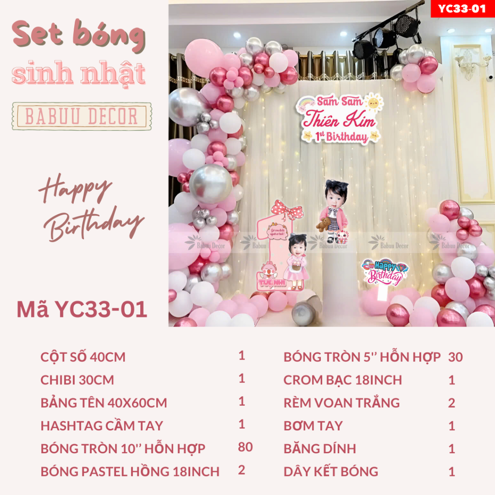 Trang trí sinh nhật dễ thương tại nhà YC33 01 ( có chibi )