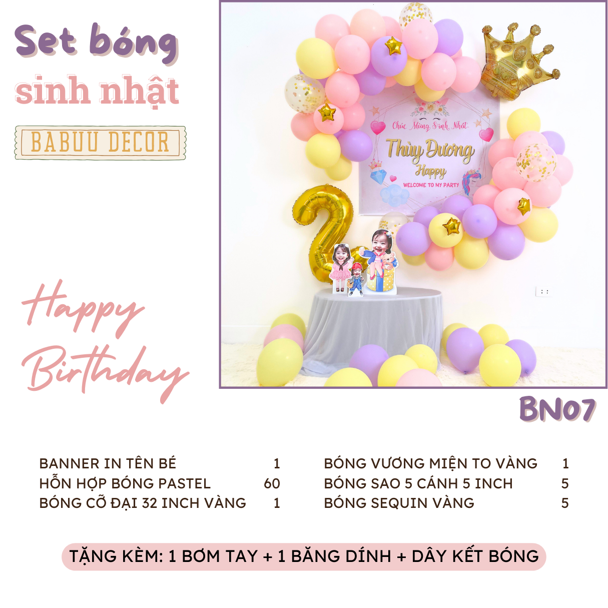 Set bóng sinh nhật tự trang trí tại nhà BN07