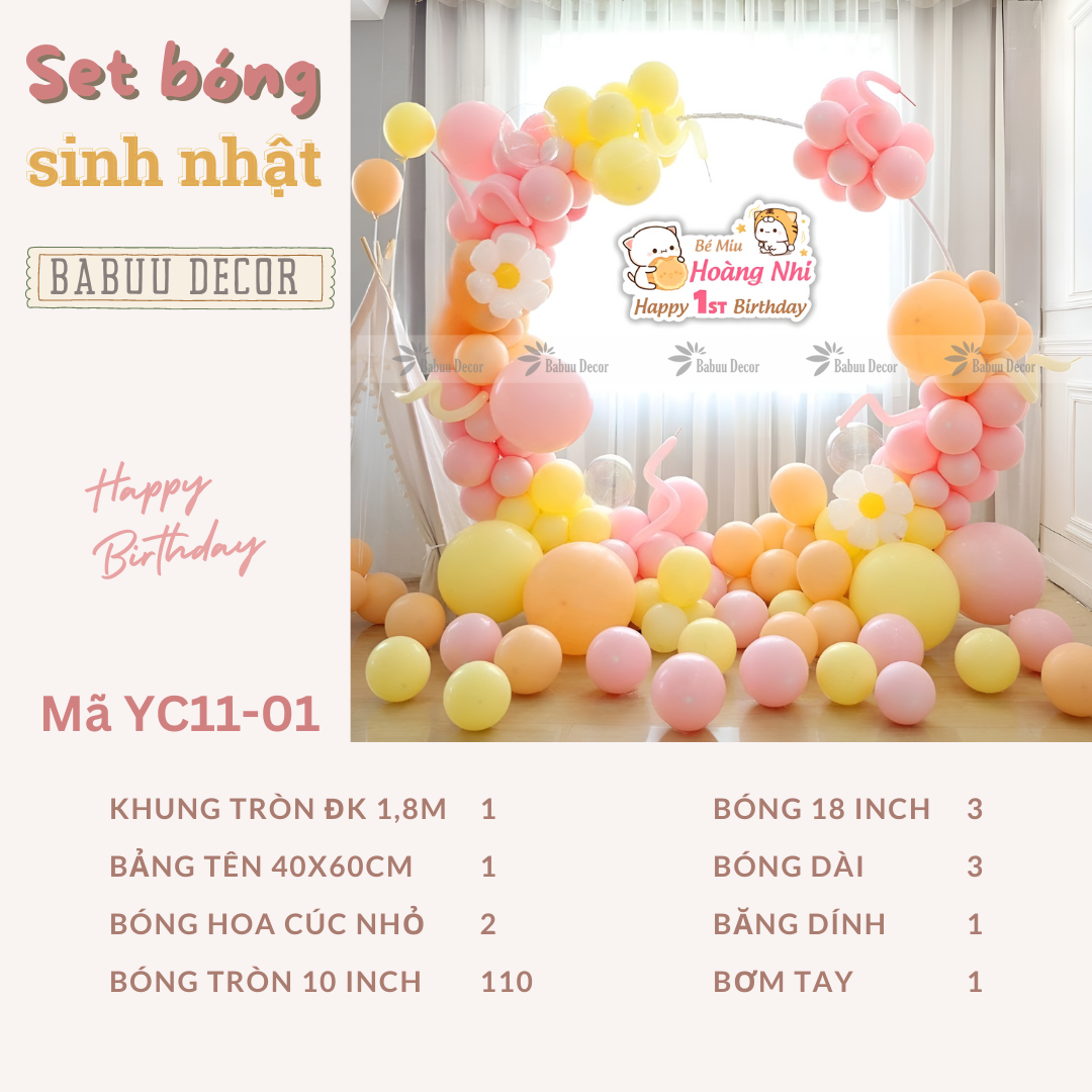 Combo bóng trang trí sinh nhật khung tròn YC11 01 CT