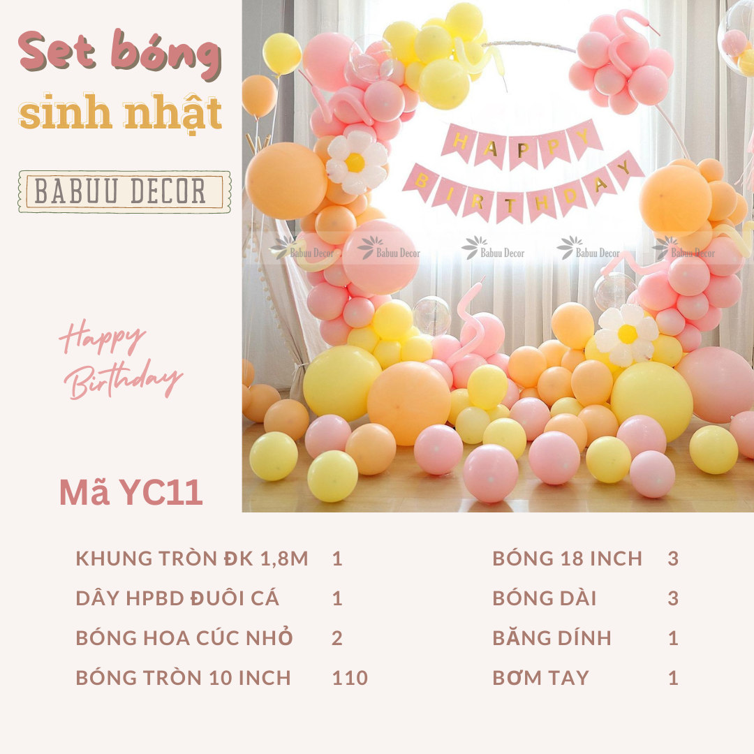 Combo bóng trang trí sinh nhật khung tròn YC11CT