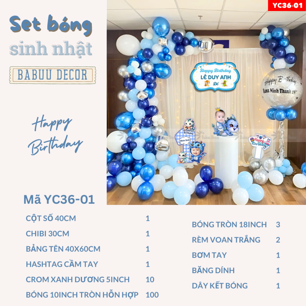 Trang trí sinh nhật sang trọng tại nhà YC36 01 ( có chibi )