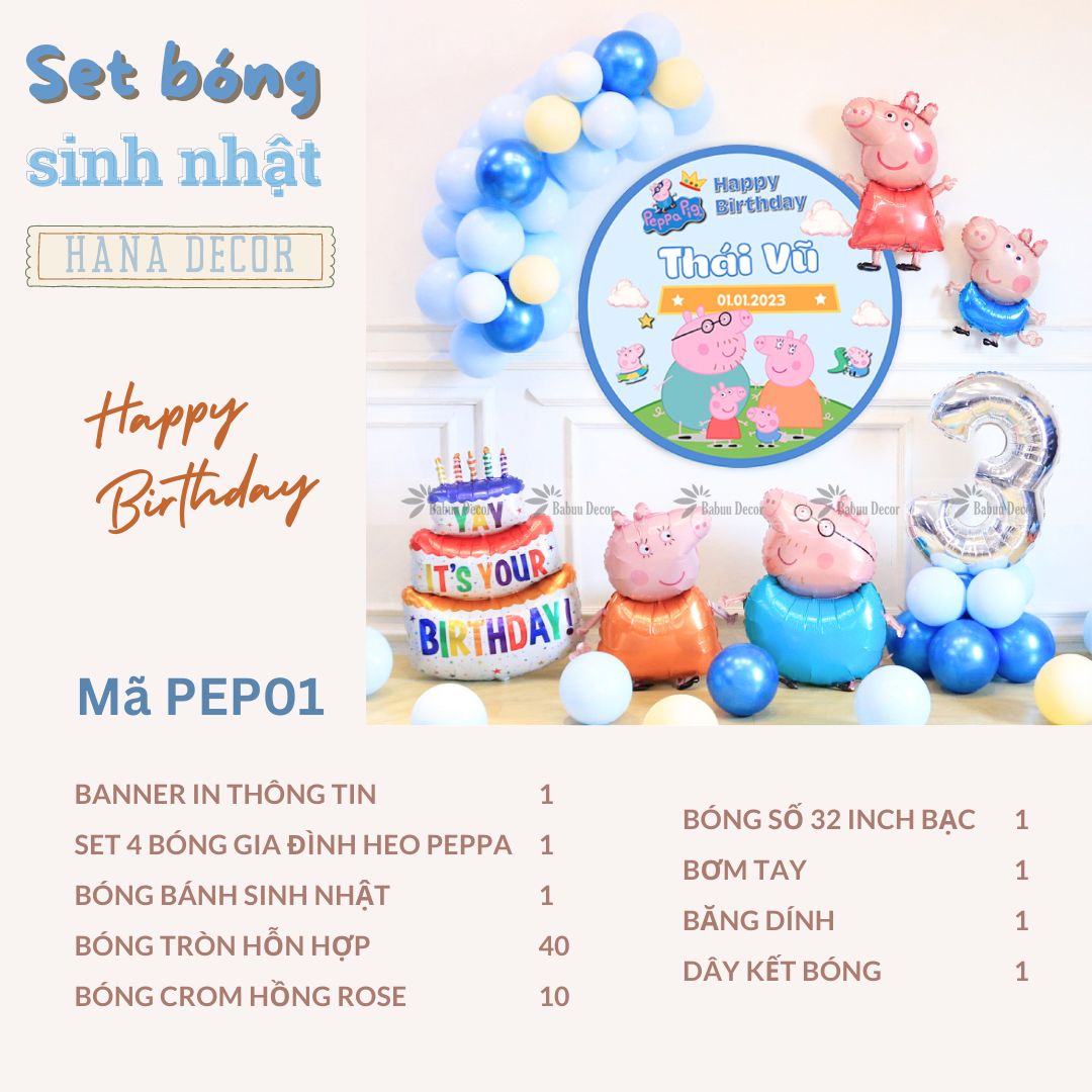 Set trang trí sinh nhật Peppa Pig trọn gói