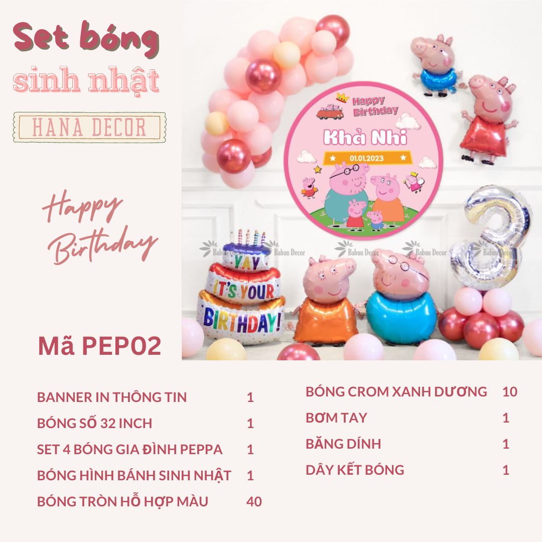 Set trang trí sinh nhật peppa pig 02