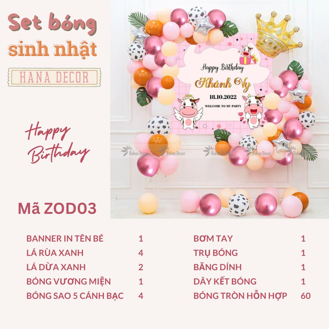 Set sinh nhật tone hồng pastel ZODO03