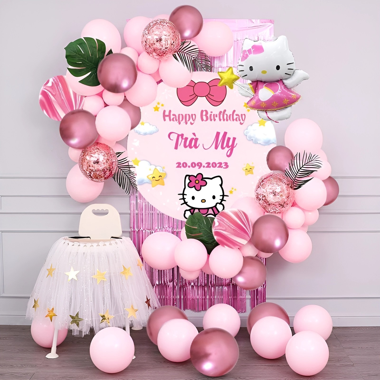 Trang trí sinh nhật màu hồng tại nhà MEO10