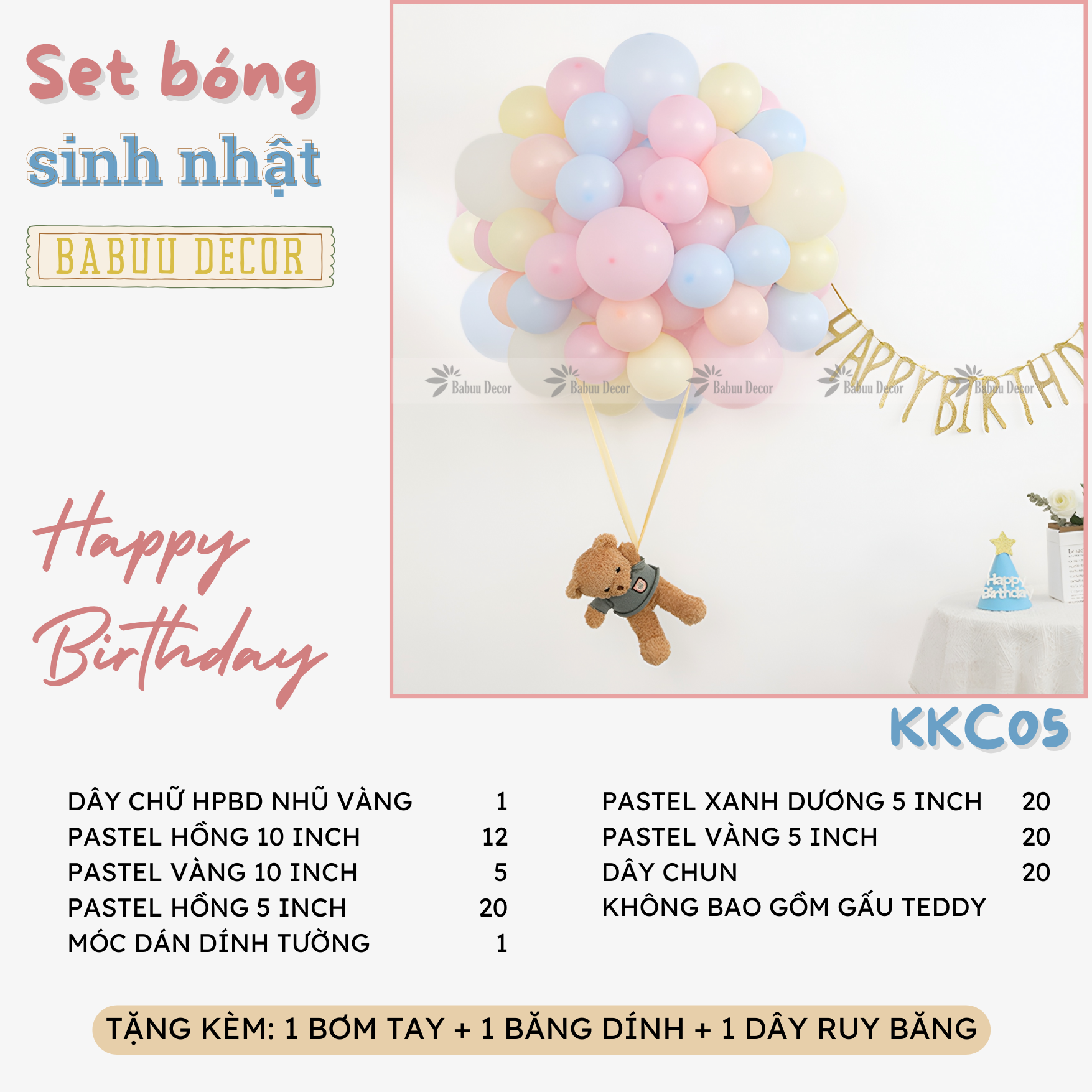 Bóng bay sinh nhật nhiều màu dễ thương KKC05
