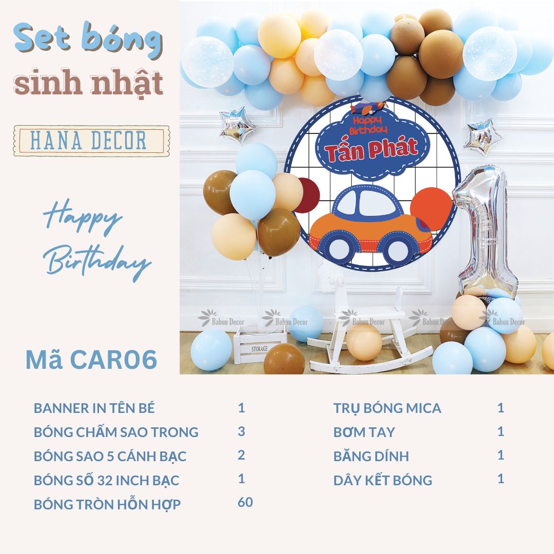 Set bóng sinh nhật bé trai chủ đề siêu xe CAR06