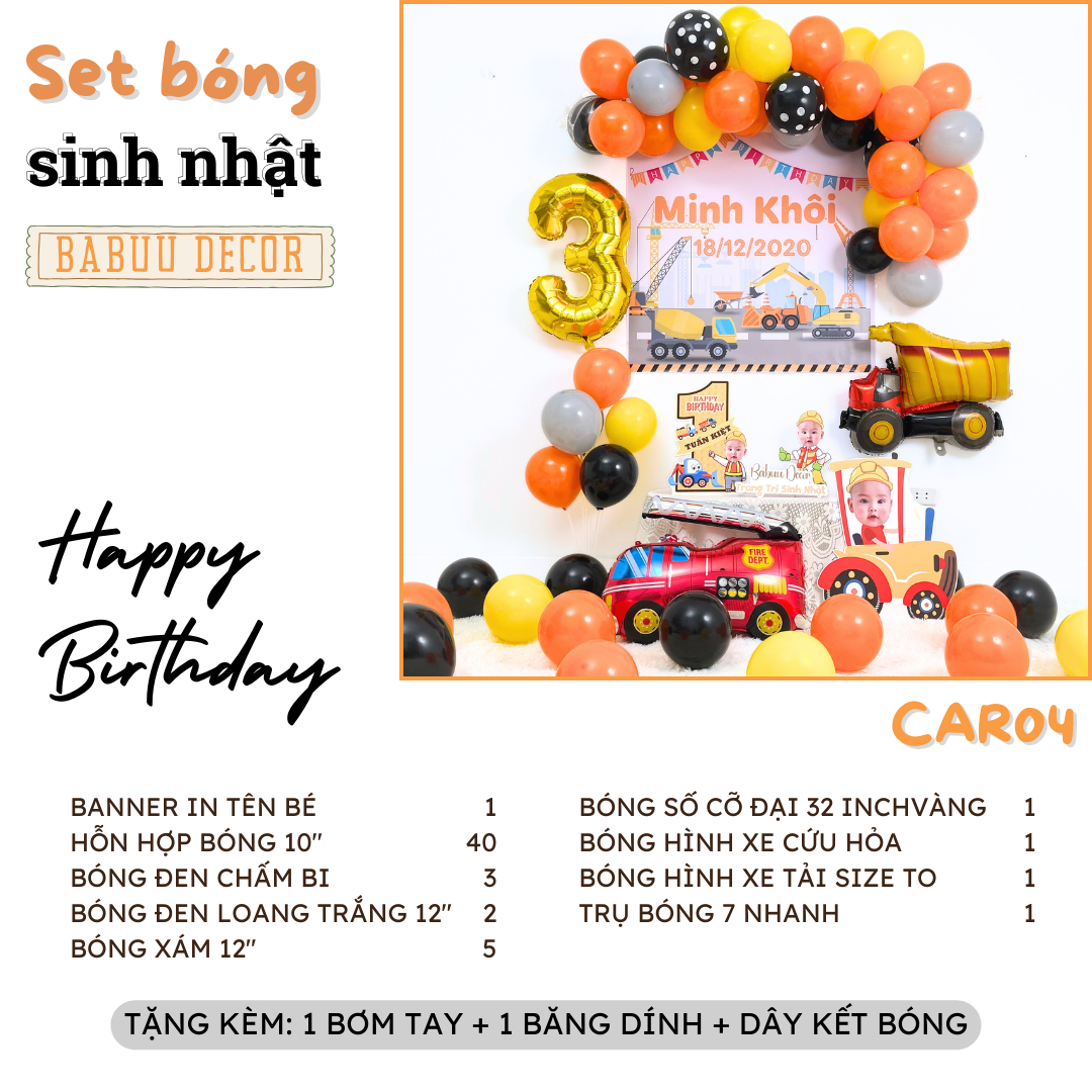 Set bóng sinh nhật bé trai chủ đề xe cứu hỏa CAR04