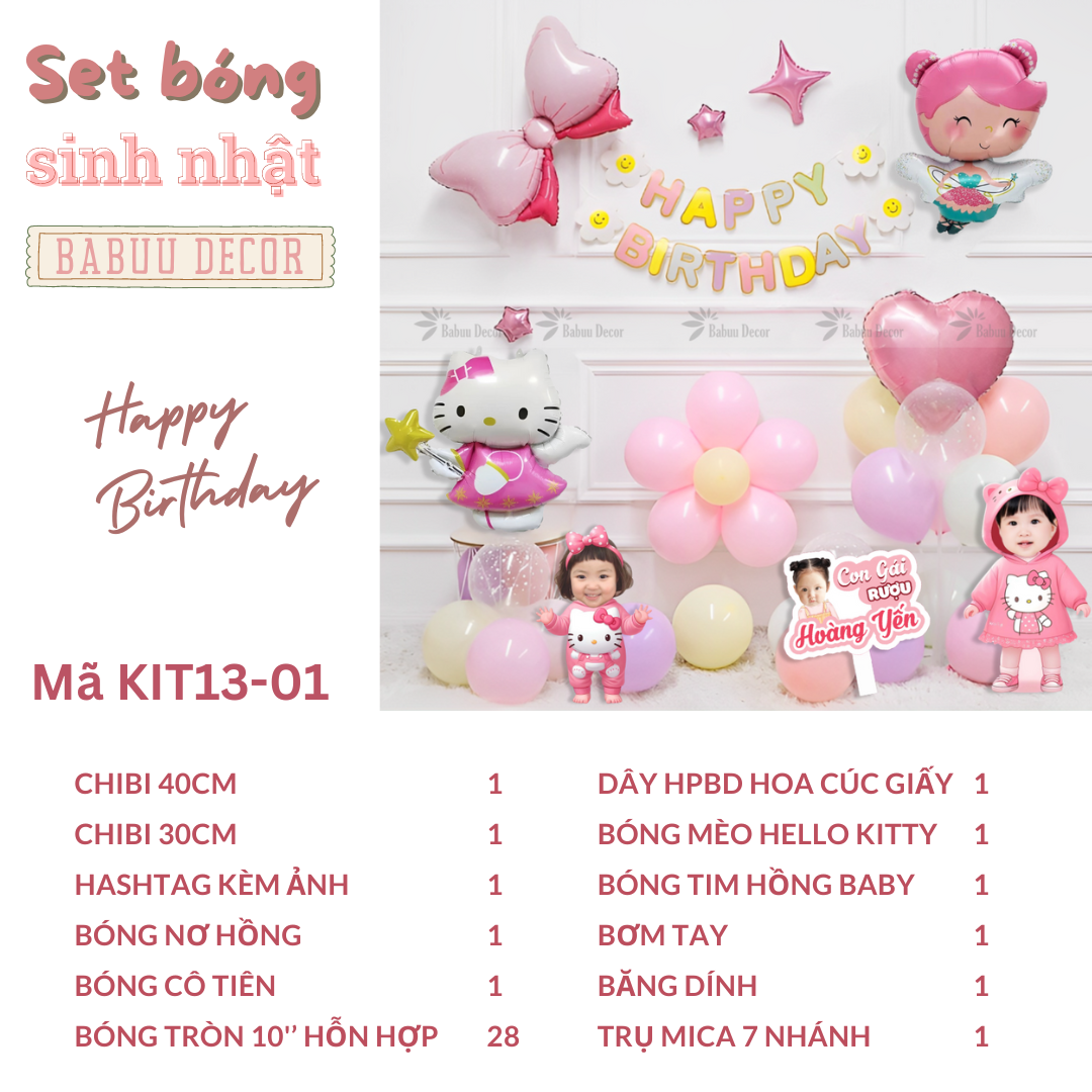 Phụ kiện sinh nhật màu hồng cho be KIT13 01 CT