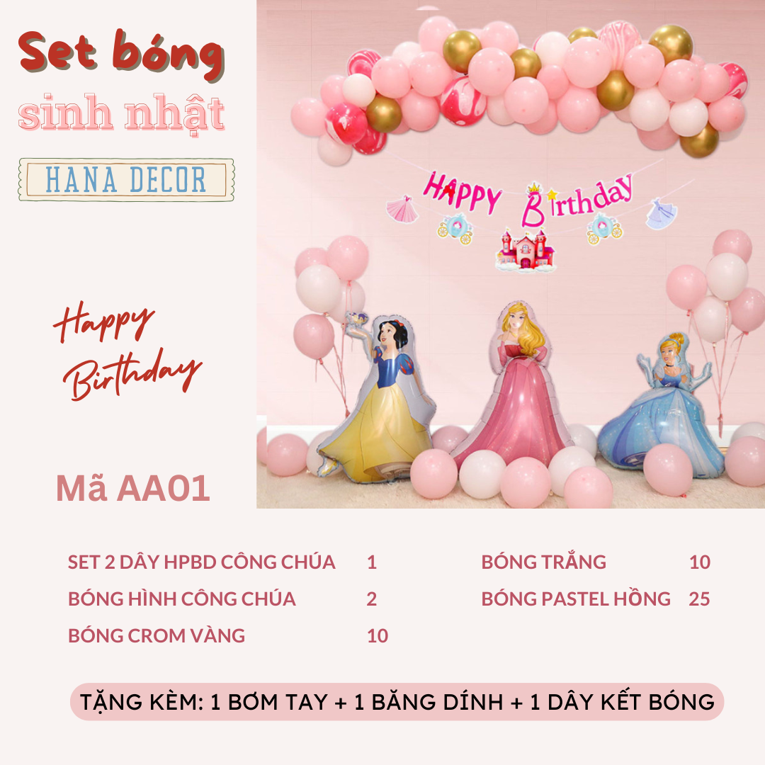 Trang trí sinh nhật chủ đề nàng công chúa AA01