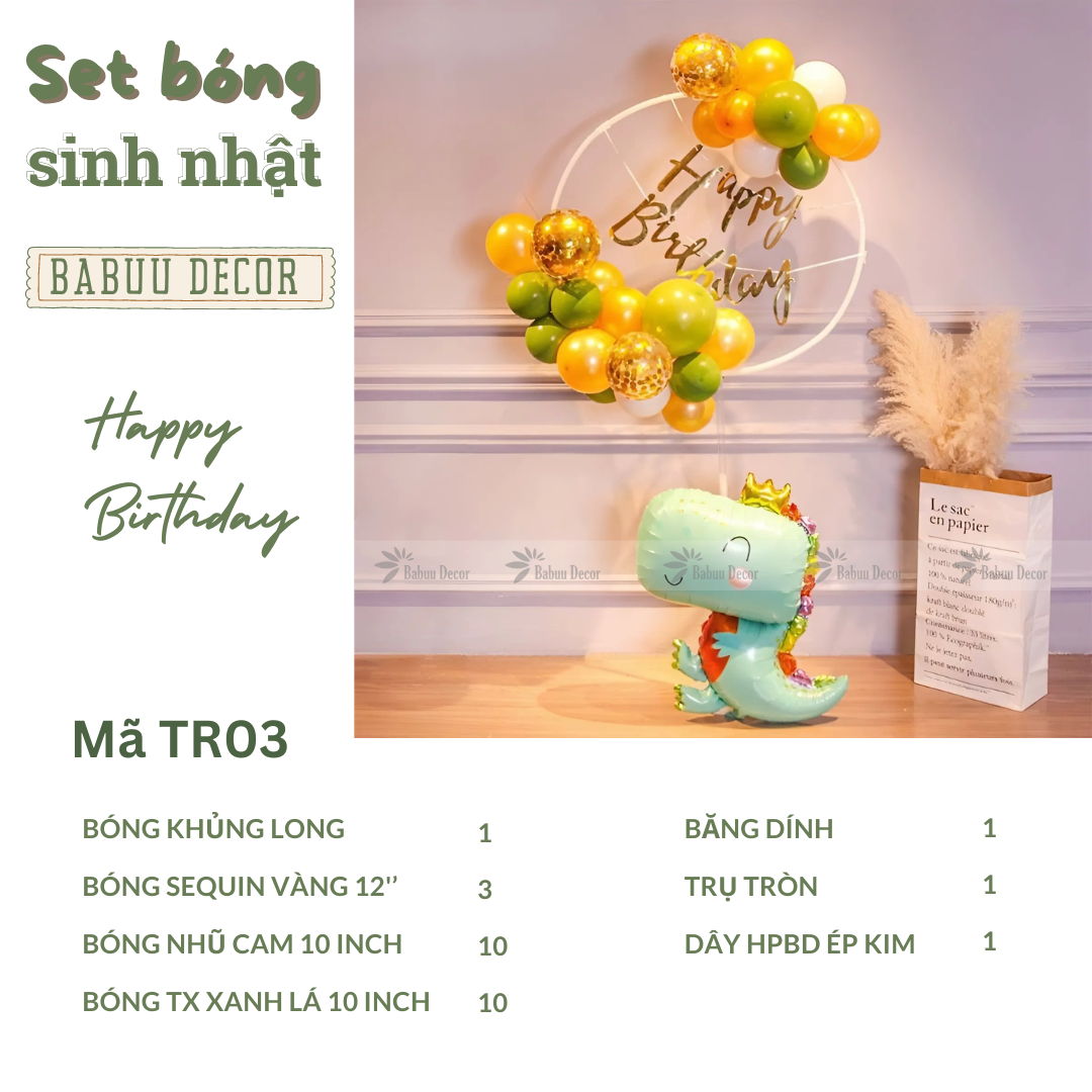 Trang trí sinh nhật khủng long đơn giản TR03