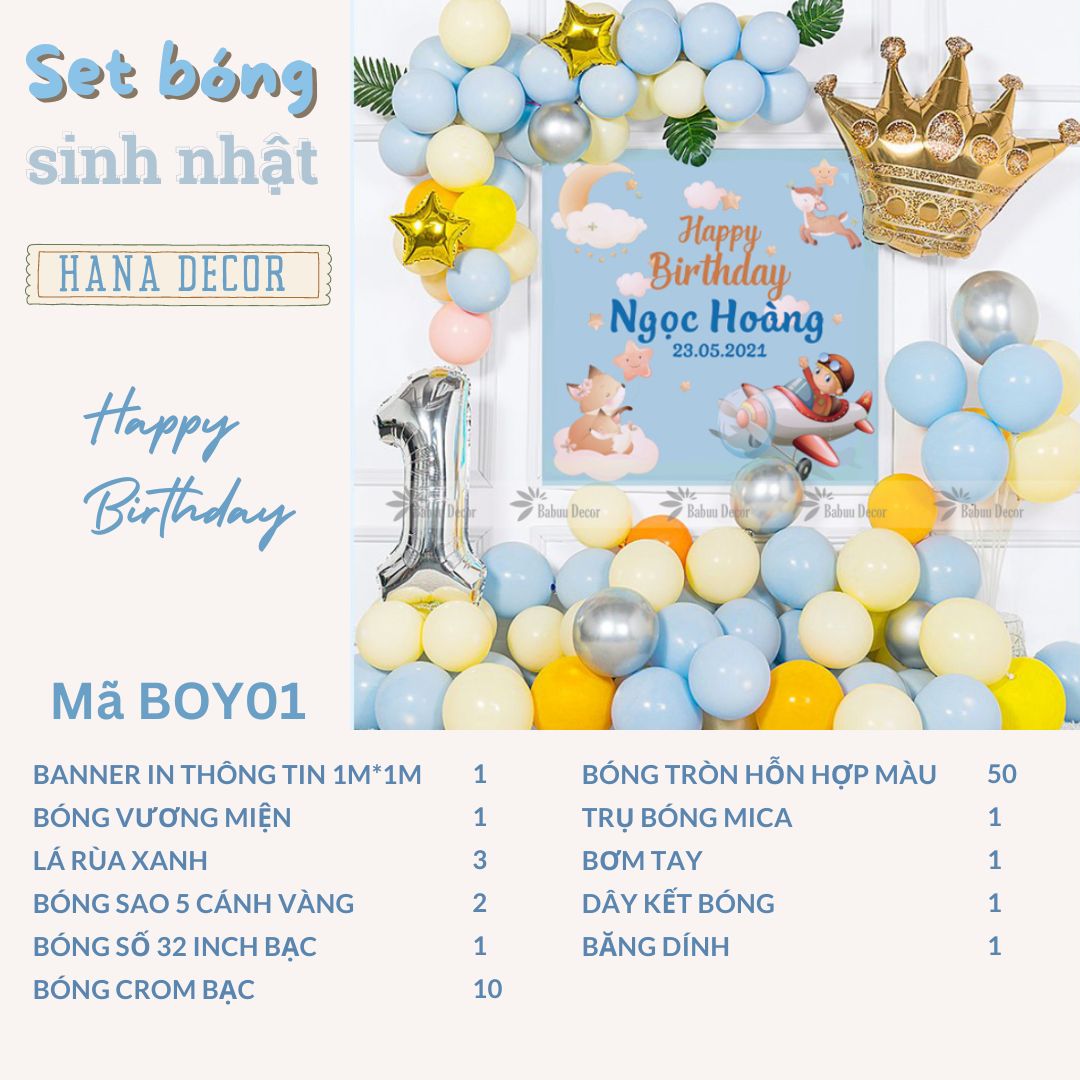 Trang trí sinh nhật cho bé trai tone xanh boy01