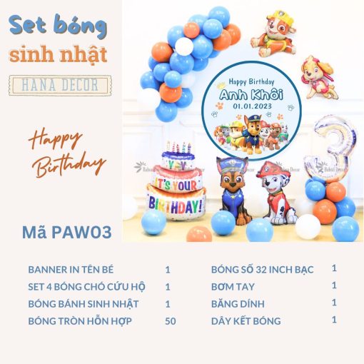 Set bóng sinh nhật chó cứu hộ cho bé trai PAW03