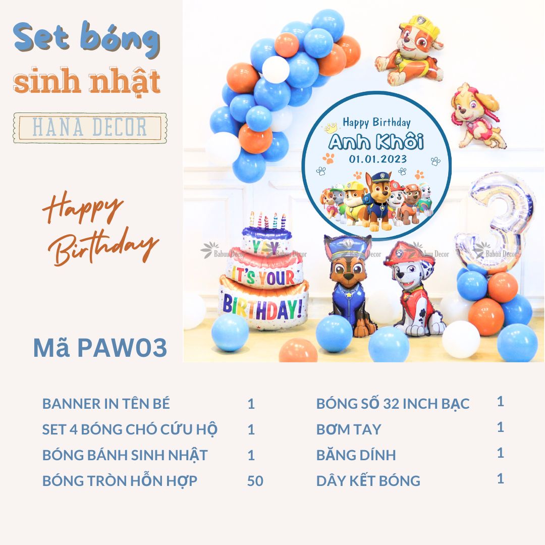 Set bóng sinh nhật chó cứu hộ cho bé trai PAW03 Set bóng sinh nhật chó cứu hộ cho bé trai PAW03