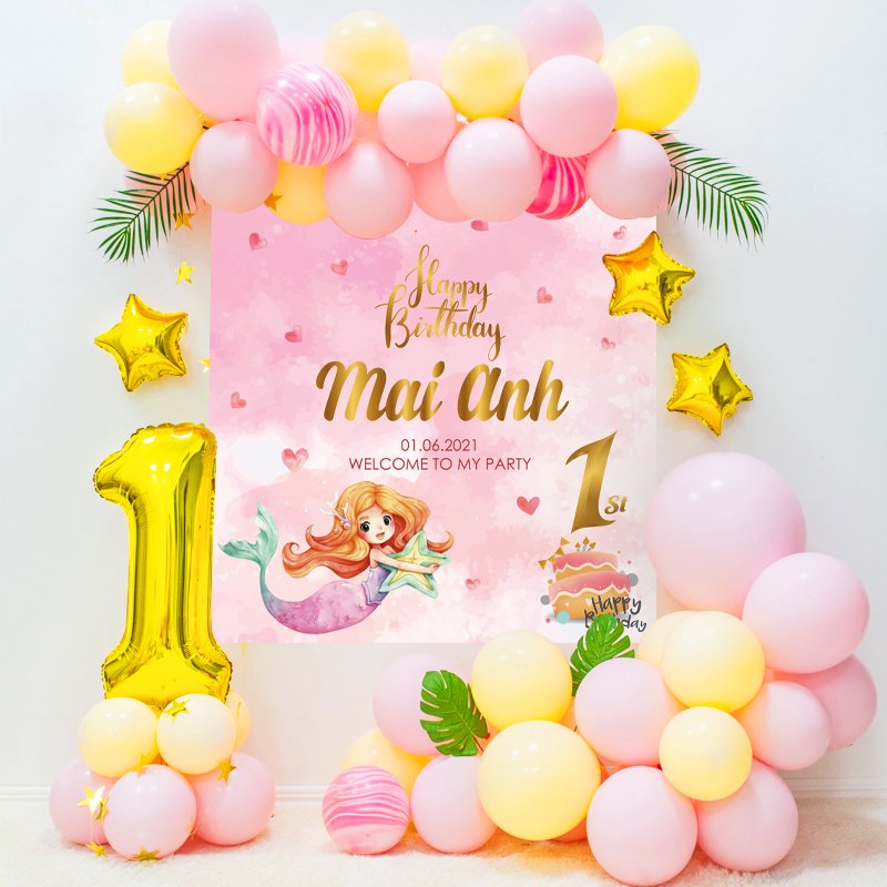 Set bóng trang trí sinh nhật bé gái màu hồng BN06