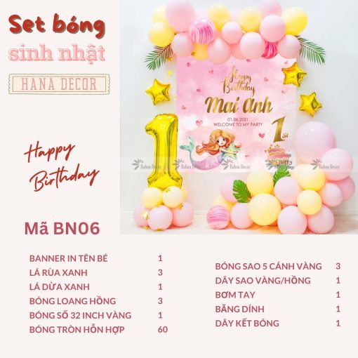 Set bóng trang trí sinh nhật bé gái màu hồng BN06