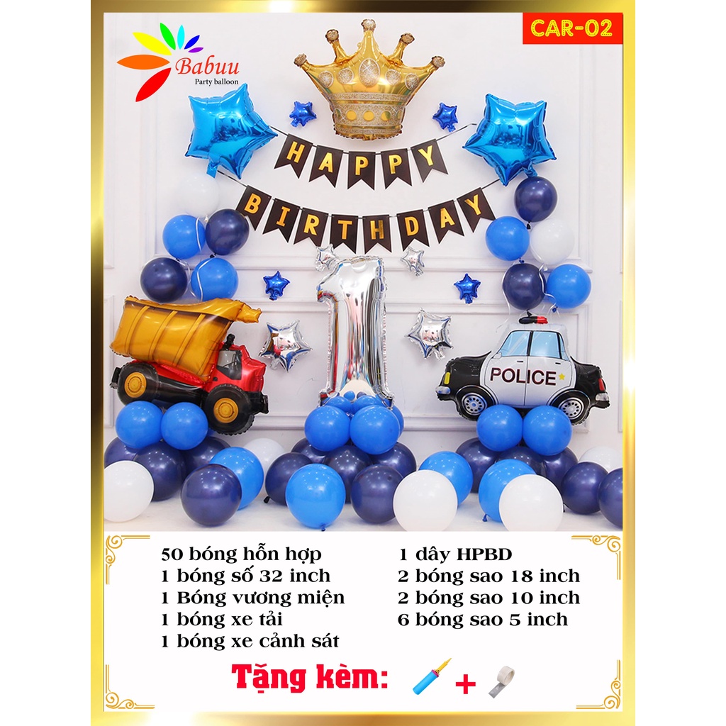 Set bóng sinh nhật bé trai chủ đề ô tô CAR02