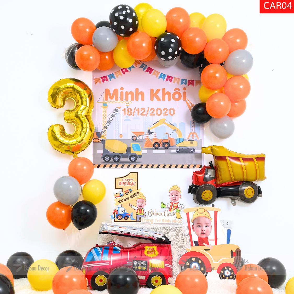 Set bóng sinh nhật bé trai chủ đề xe cứu hỏa CAR04