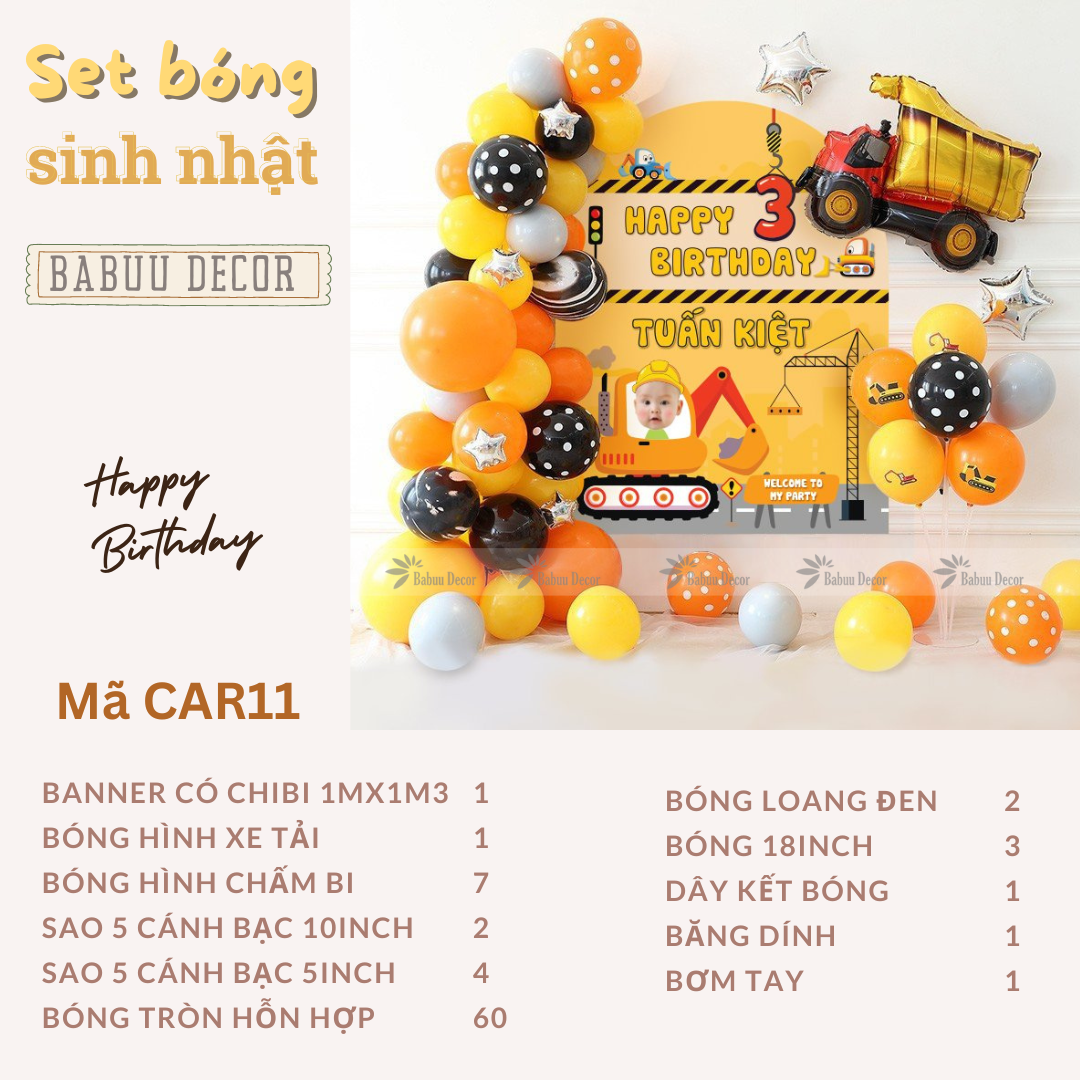 Trang trí sinh nhật chủ đề máy xúc CAR11