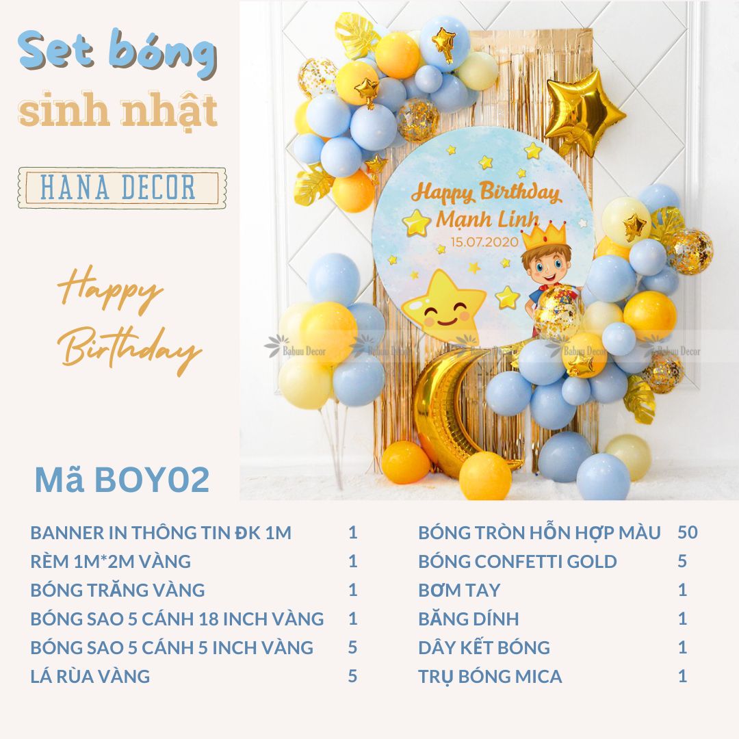 Set trang trí sinh nhật bé trai màu xanh boy02