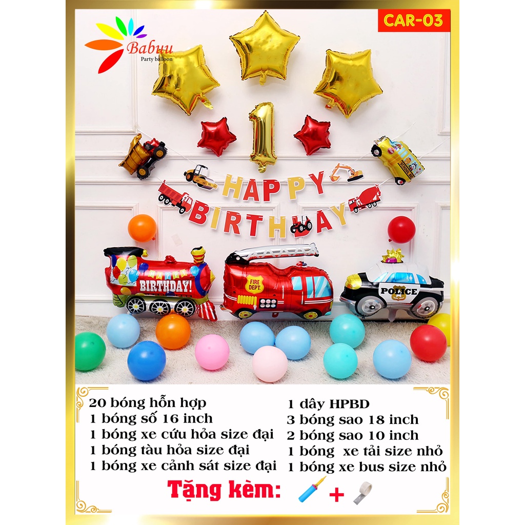Set bóng sinh nhật bé trai chủ đề máy xúc CAR03