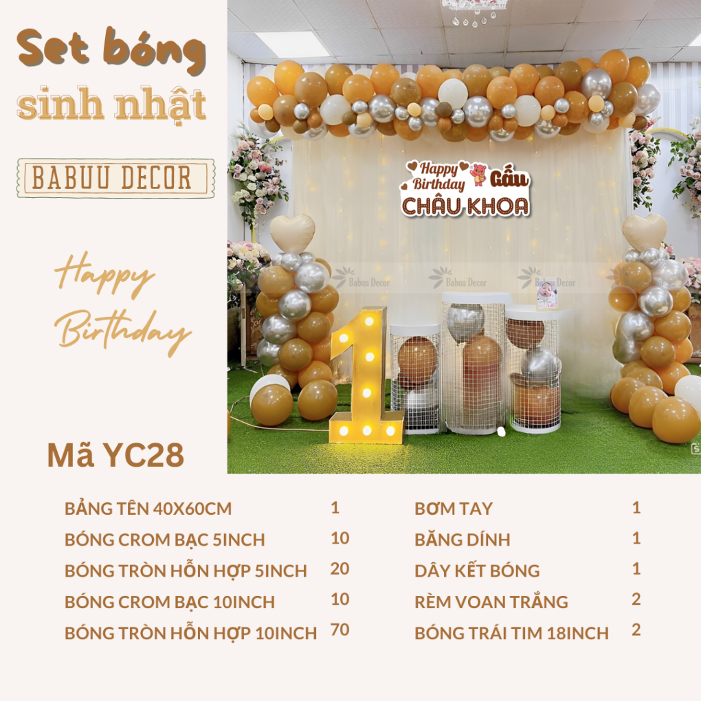 Trang trí sinh nhật tại nhà đầy đủ phụ kiện yc28