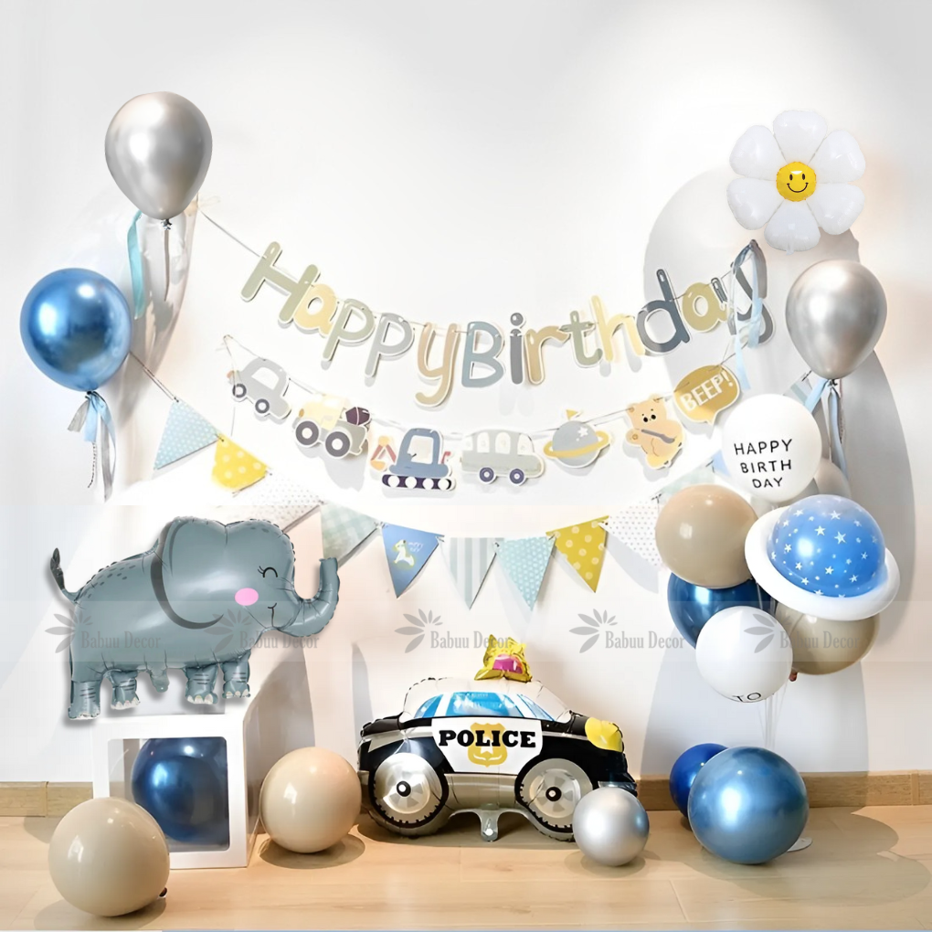 Backdrop sinh nhật bé trai tone xanh BOY06