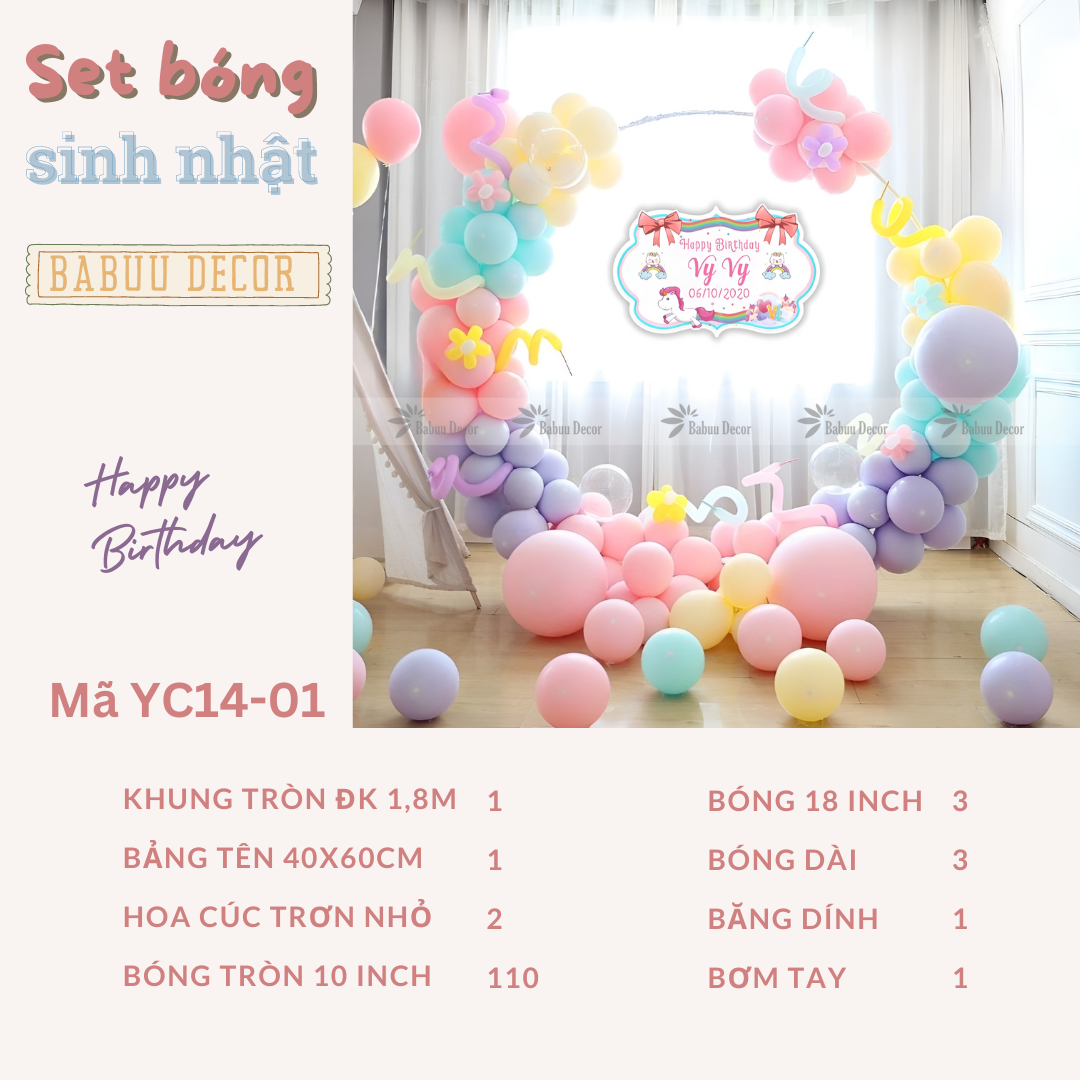 set bóng sinh nhật màu xanh vàng hồng đẹp YC14 01 CT