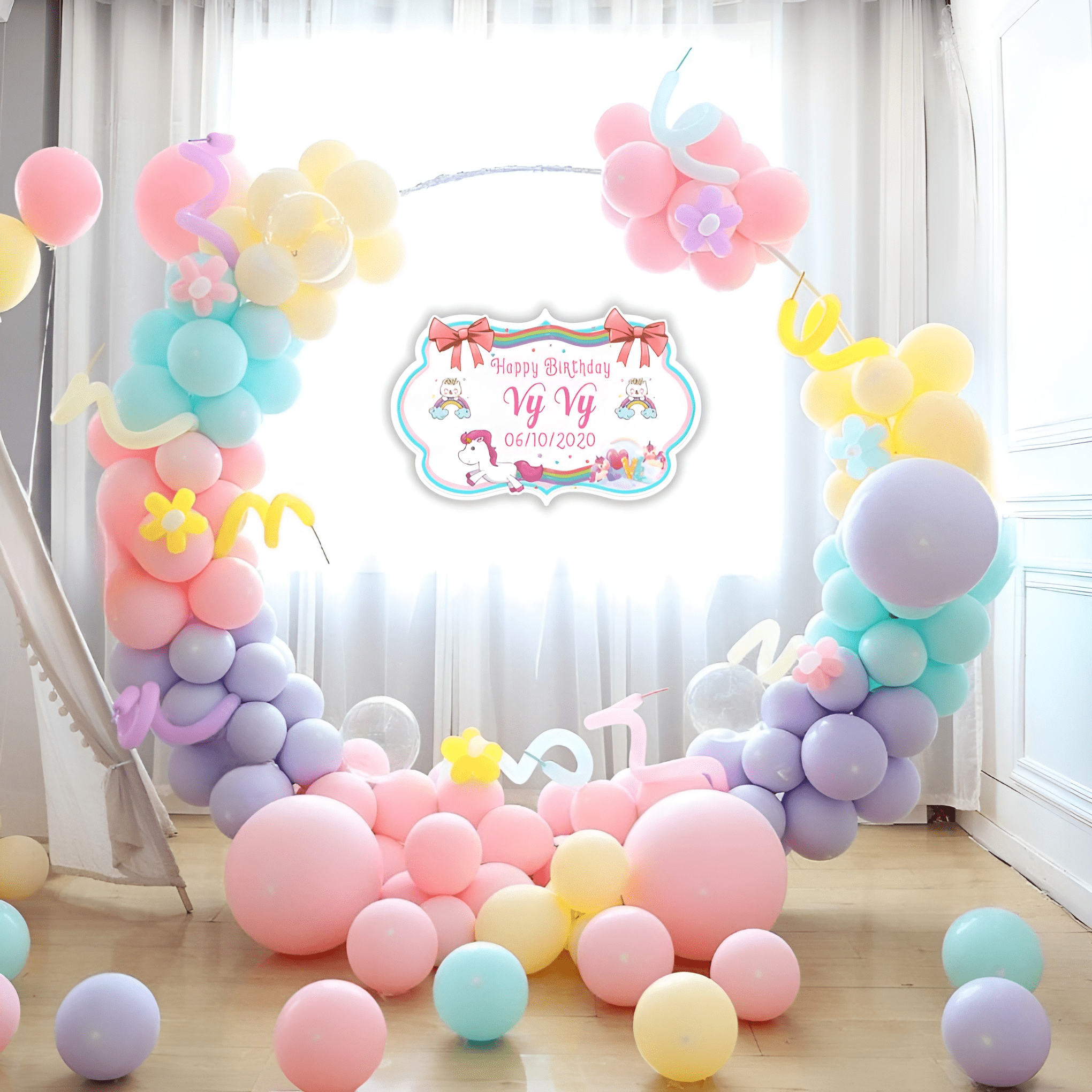 set bóng sinh nhật màu xanh vàng hồng đẹp YC14 01