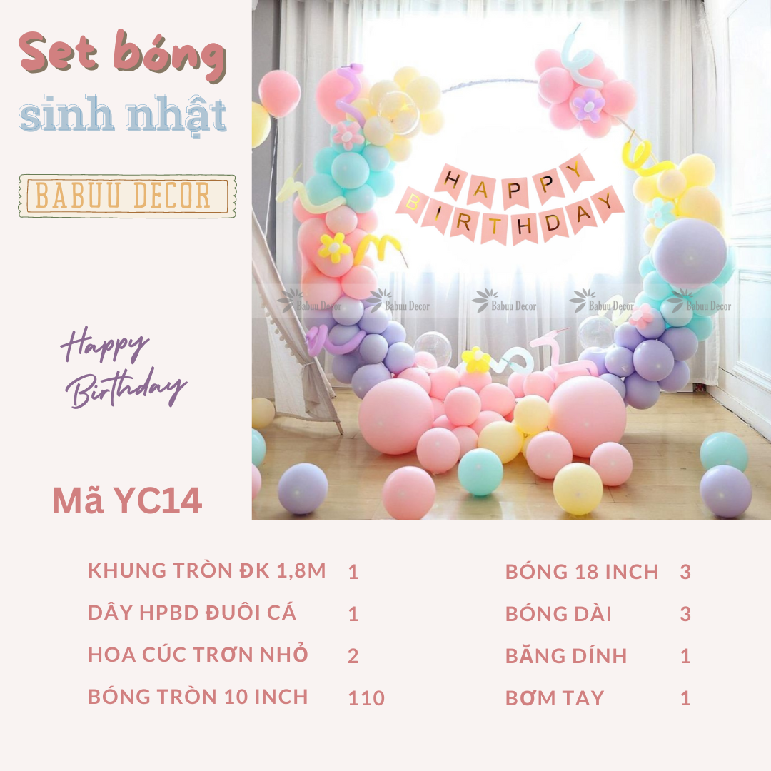 set bóng sinh nhật màu xanh vàng hồng đẹp YC14 CT