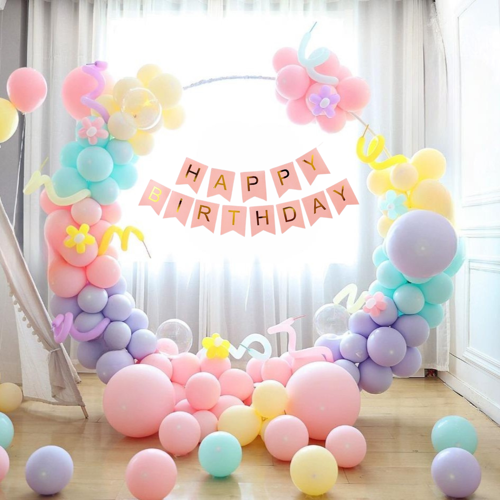 set bóng sinh nhật màu xanh vàng hồng đẹp YC14