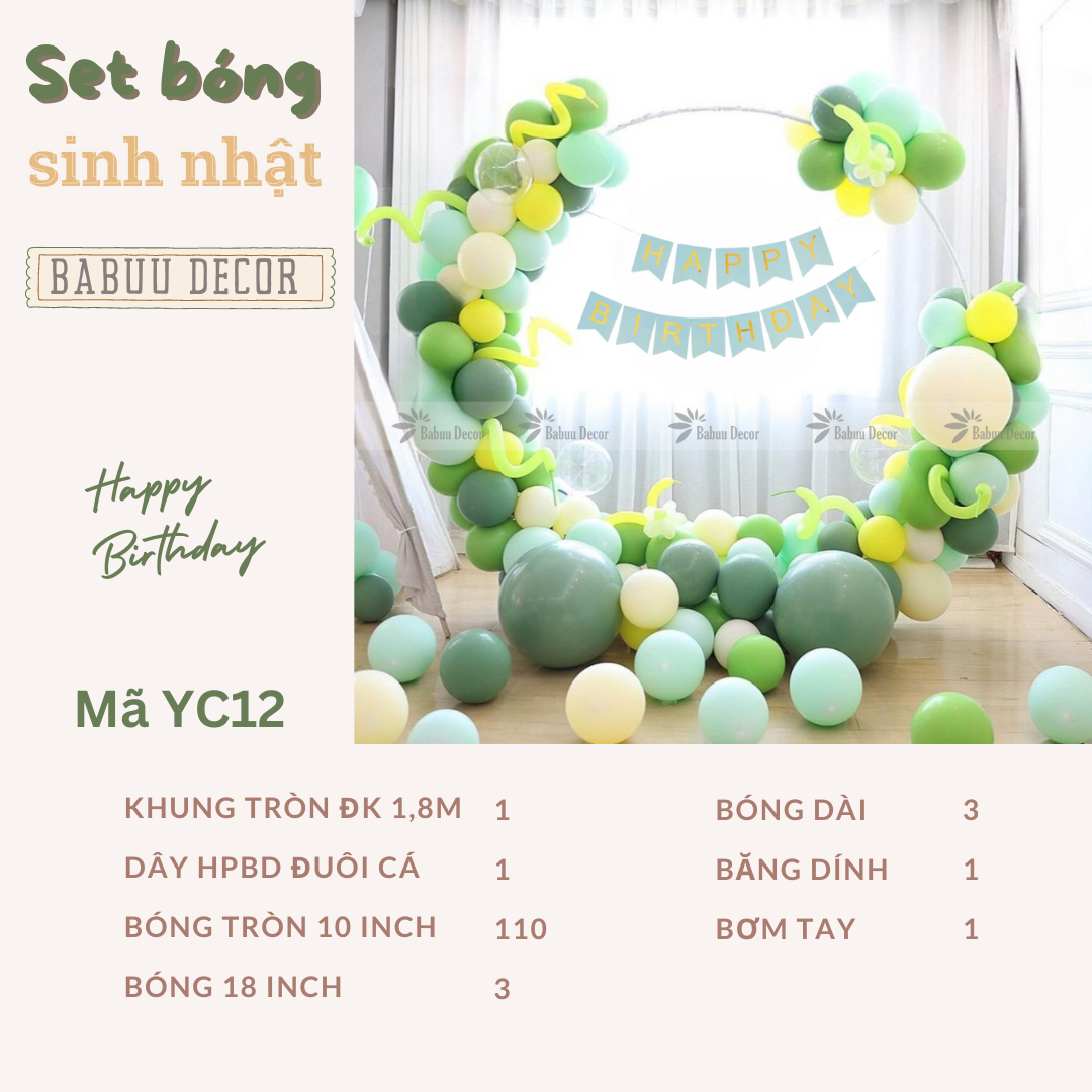 Set bóng sinh nhật màu pastel dễ thương YC12 CT