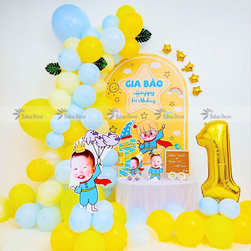 Trang trí tiệc thôi nôi bé trai màu xanh boy03