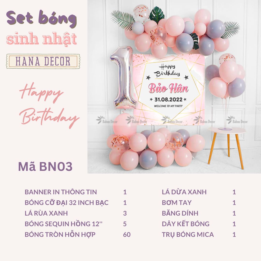 Set bóng sinh nhật màu hồng BN03