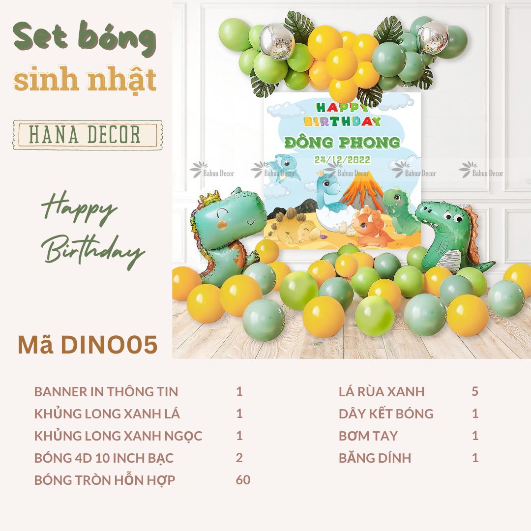 Bộ bóng sinh nhật khủng long dễ thương DINO05