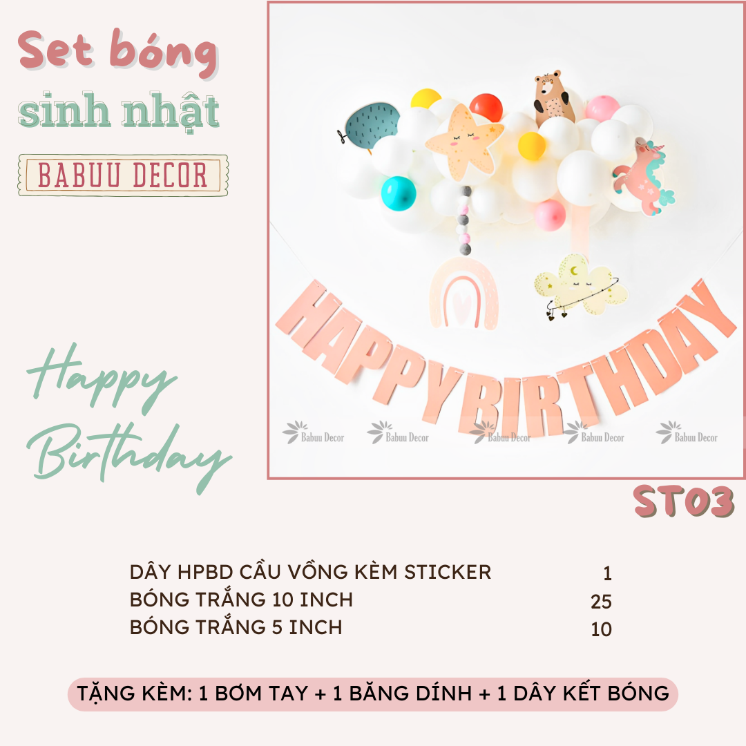 Set trang trí sinh nhật cho bé gái đơn giản ST03