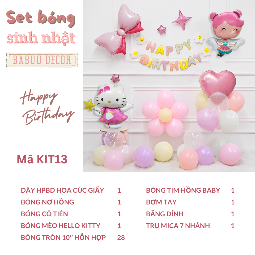 Set bóng sinh nhật màu hồng KIT13 CT