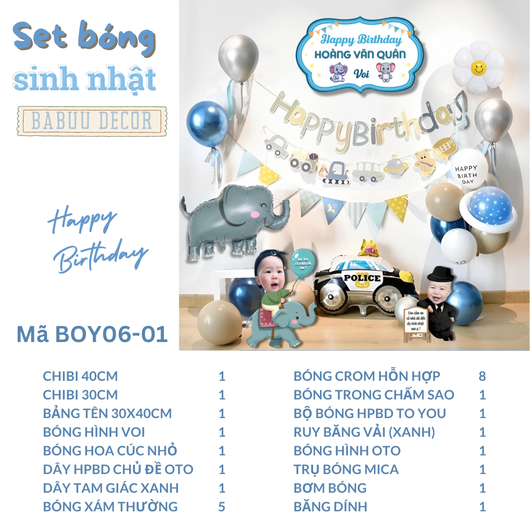 Bóng sinh nhật voi con cho bé BOY06 01