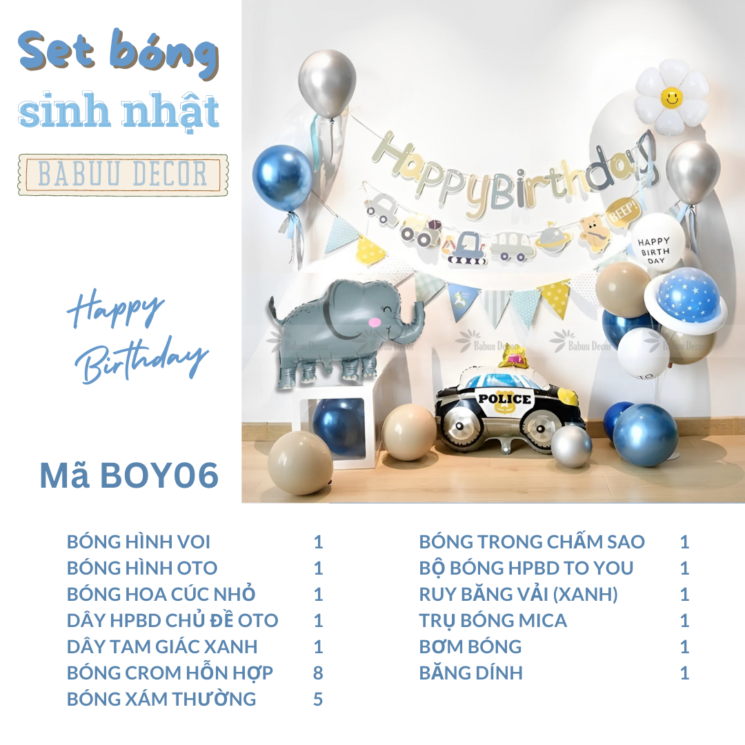 Backdrop sinh nhật bé trai tone xanh BOY06