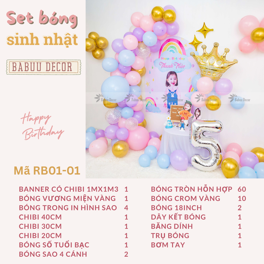Set bóng trang trí đầy tháng thôi nôi RB01 01 CT