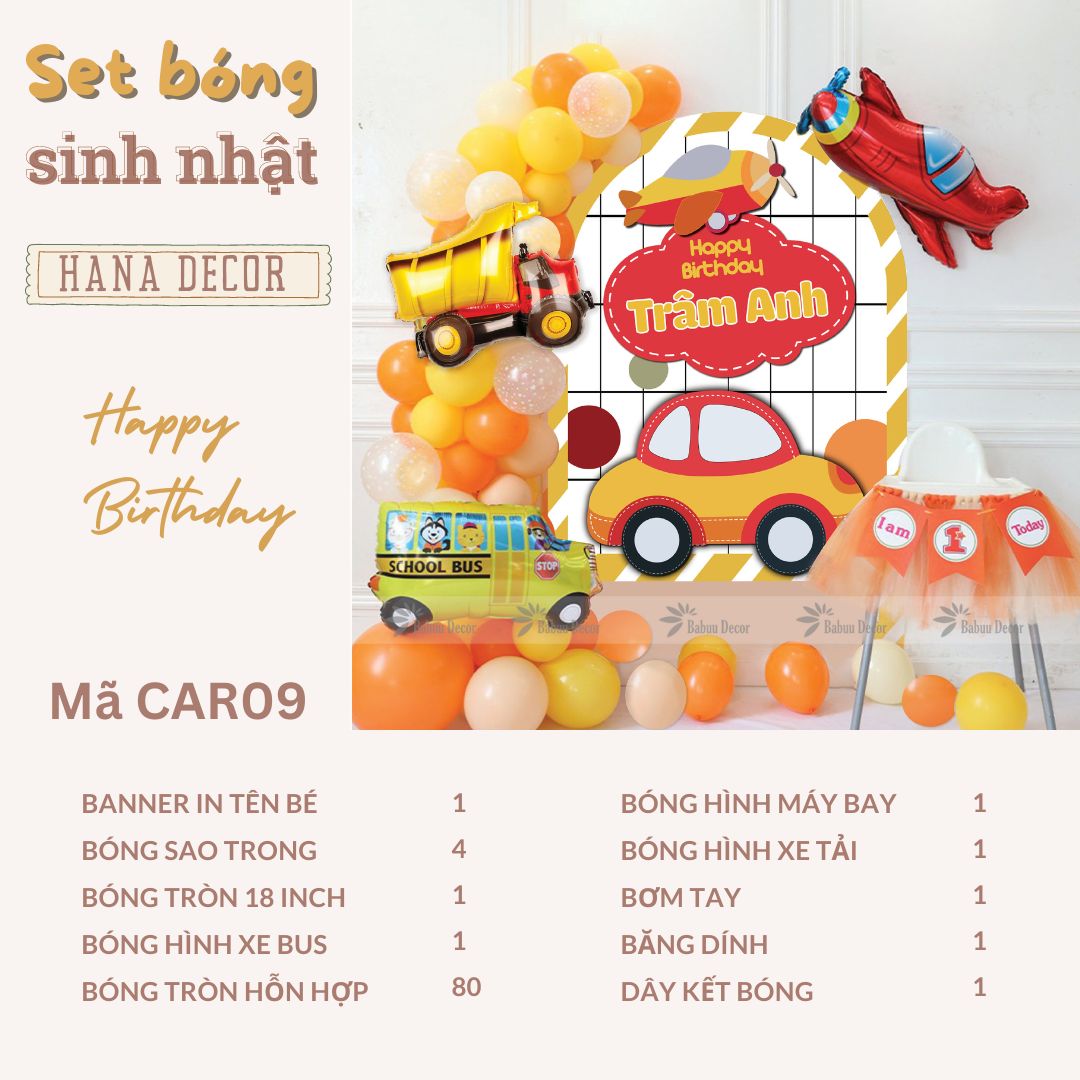 Set bóng sinh nhật bé trai xe tải CAR09