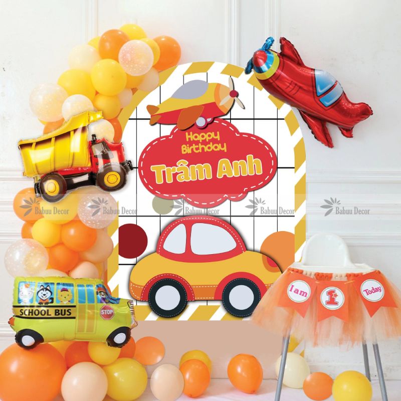 Trang trí sinh nhật chủ đề xe ô tô máy xúc cho bé trai