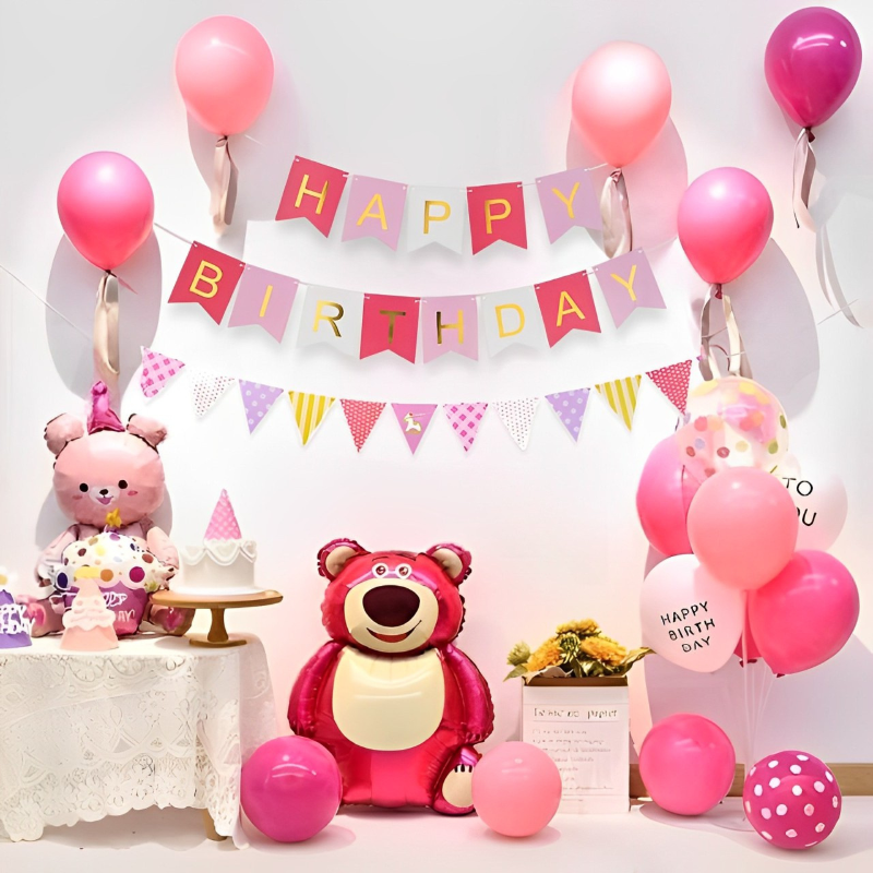 Set trang trí sinh nhật màu hồng cho bé gái AA03